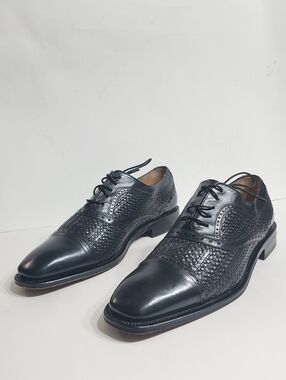 Mezlan Woven Leather Dubai Black Cap Toe Oxfords Size 9.5 Made In Spain